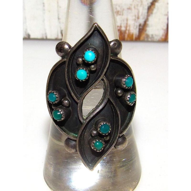 Old Pawn Zuni Snake Eye Turquoise Sterling Silver Ring Size 7.5 Native American (1 of 6)