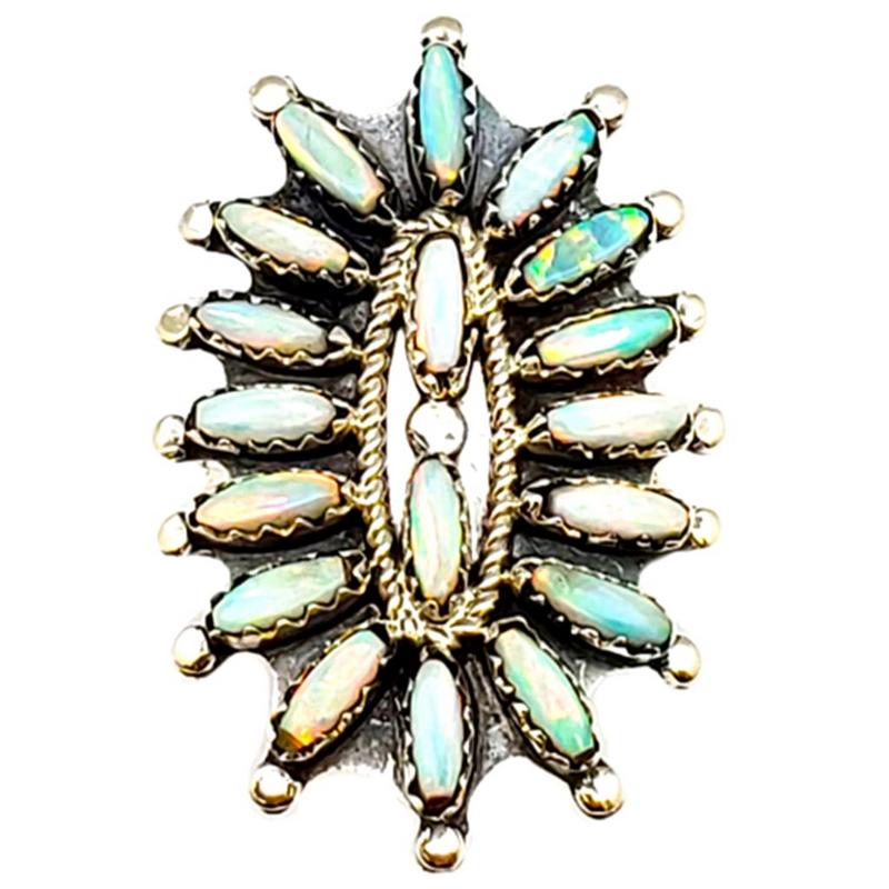 Navajo Opal Cluster Ring Sz 8 Sterling Silver Native American R. Nez (1 of 3)