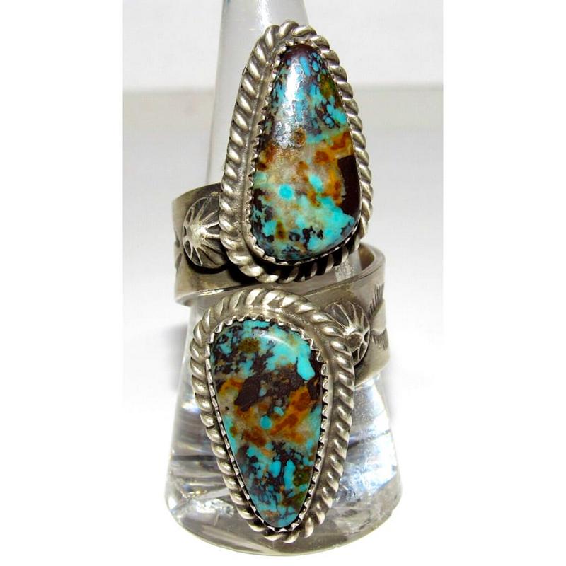 Navajo Royston Turquoise Bypass Statement Adjustable Ring Sz 9 Sterling Etsitty (1 of 7)