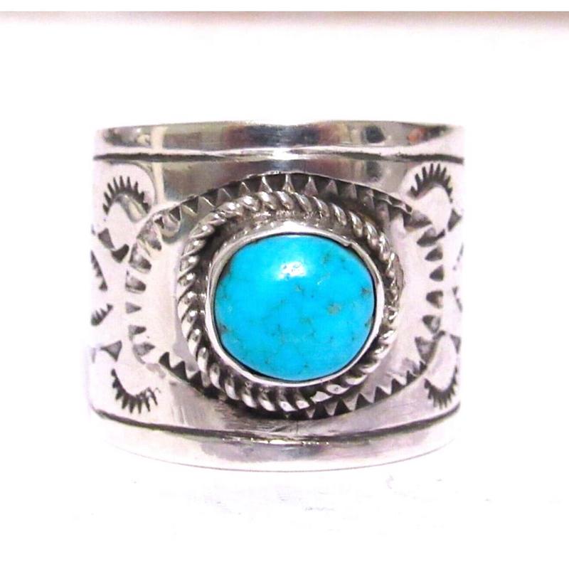 Navajo Turquoise Band Ingot Ring Size 9 Sterling Silver Native American (1 of 6)