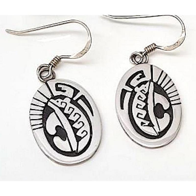 VTG Navajo Calvin Peterson Bear Tribal Design Dangle Earrings Sterling Silver (1 of 5)