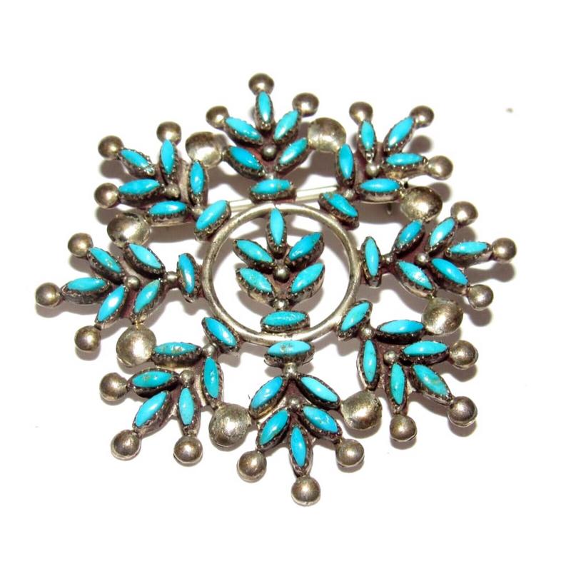 Old Pawn Zuni Turquoise Cluster Pin Pendant Sterling Silver Brooch (1 of 5)