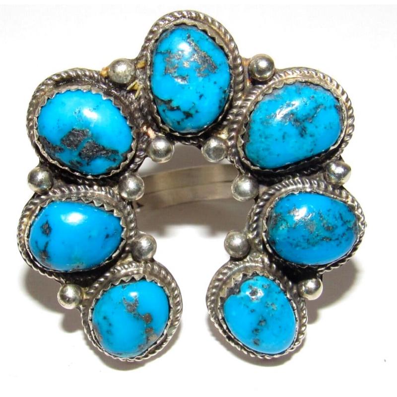 Navajo Naja Ring Size 10 Kingman Turquoise Statement Ring Native Signed (1 of 6)