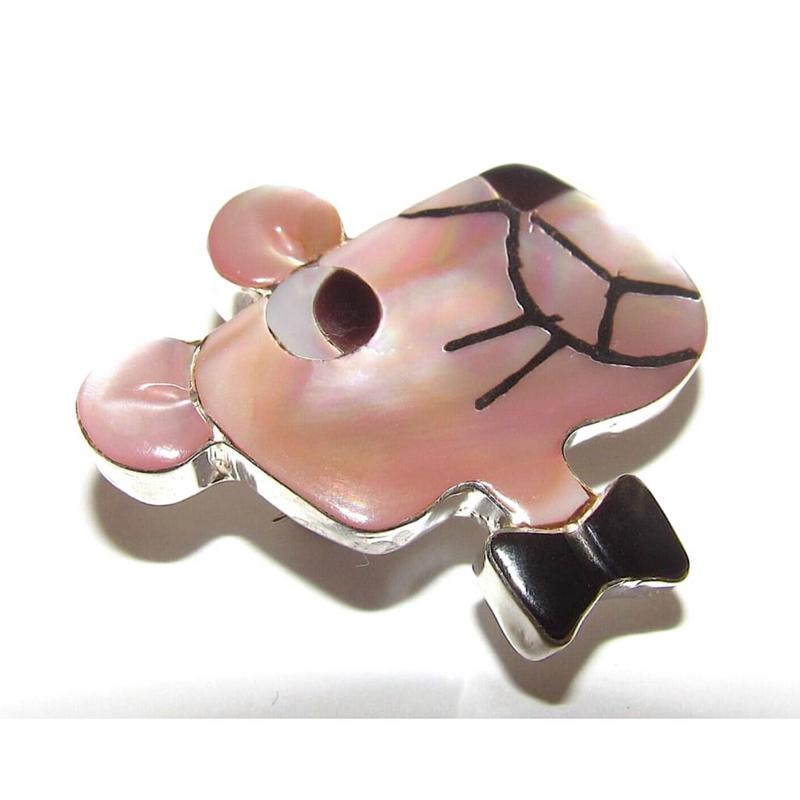 Zuni Pink Panther Character Inlay Pin Pendant Sterling Silver Zuni Toons Signed (1 of 4)
