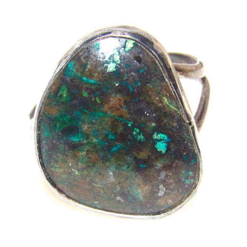 VTG Navajo Chrysocolla Turquoise Ring Size 12 Sterling Silver Old Pawn (1 of 5)