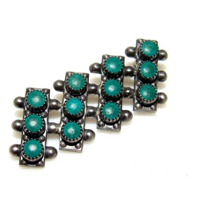 Old Pawn Zuni Snake Eye Turquoise Sterling Silver Brooch (1 of 4)