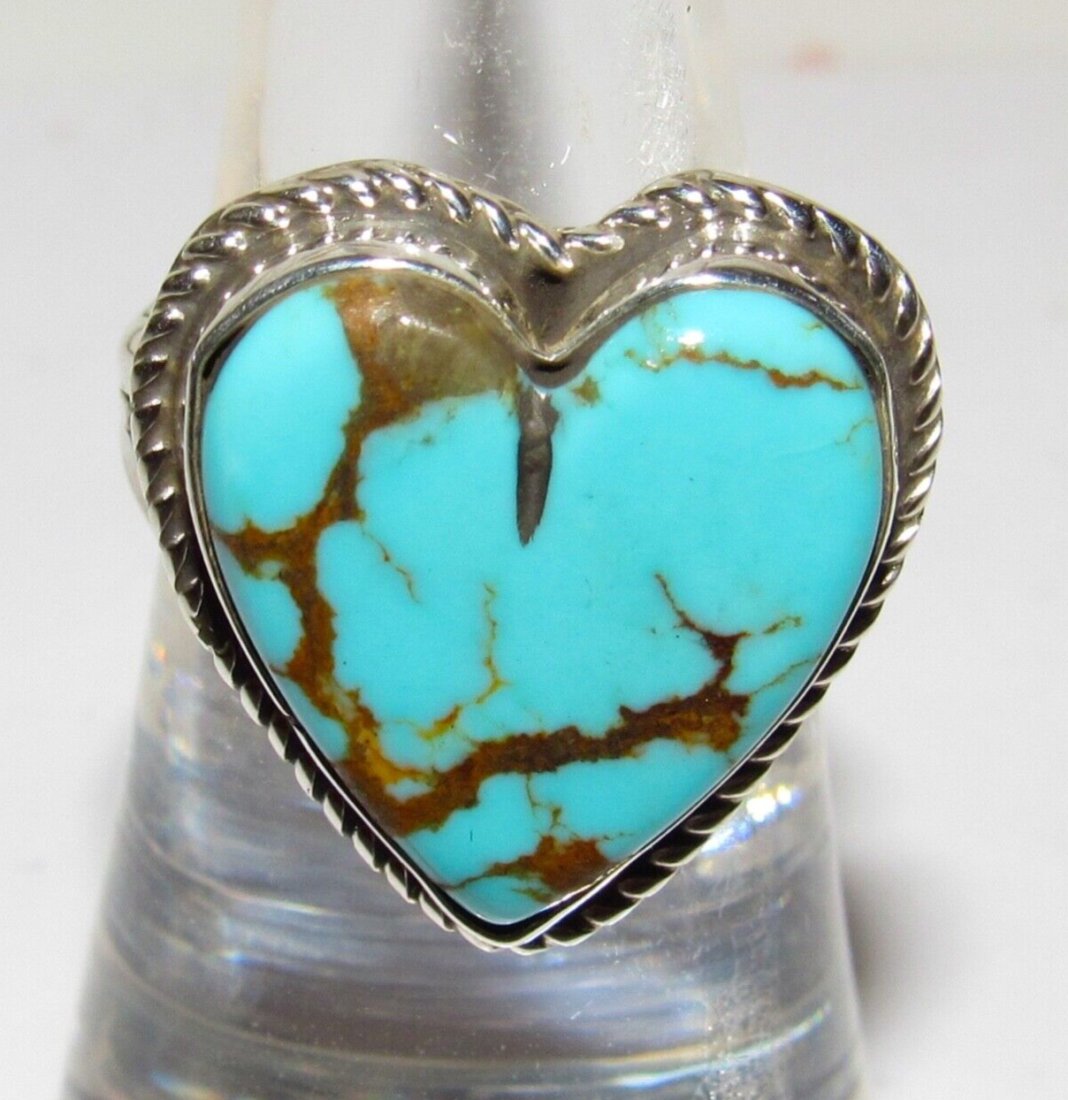 Navajo Number 8 Turquoise Heart Ring Sz 7 Sterling Silver Marcella James (1 of 7)