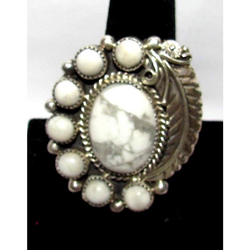 Navajo White Buffalo Half Cluster Ring Size 9 Sterling Silver (1 of 6)