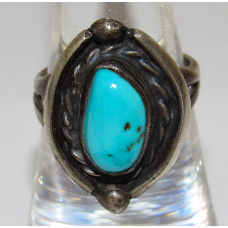 Old Pawn Navajo Turquoise Ring Size 6.5 Sterling Silver Native American (1 of 6)