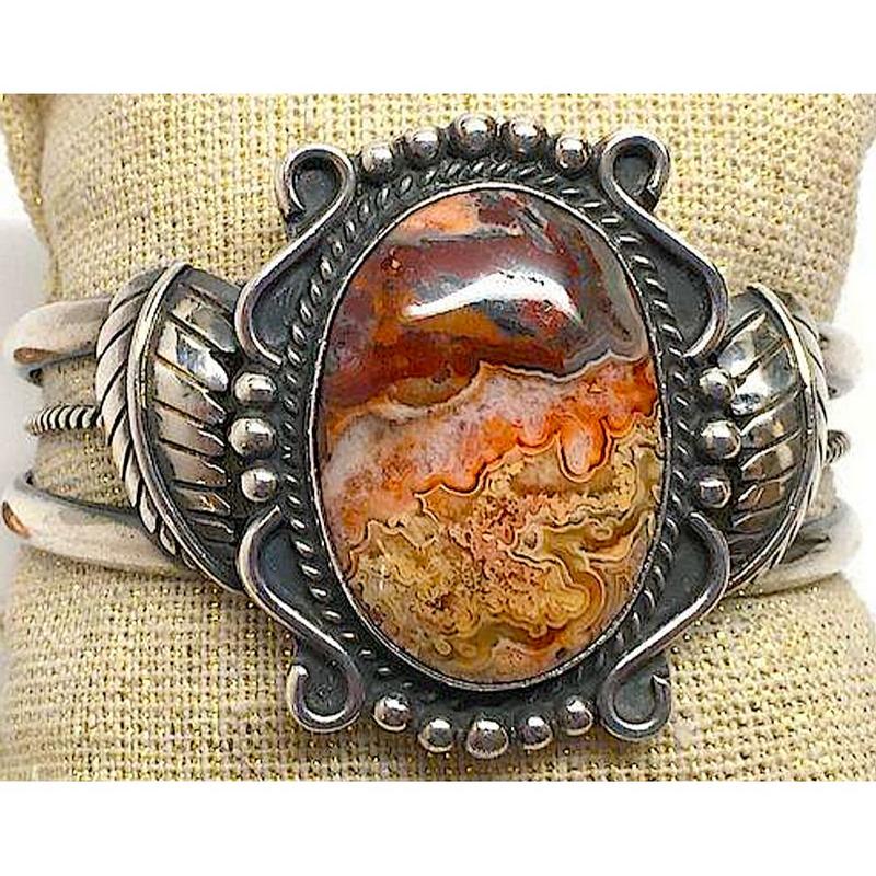 Old Pawn Navajo Petrified Wood Cuff Bracelet Sterling Silver Native American VTG (1 of 7)