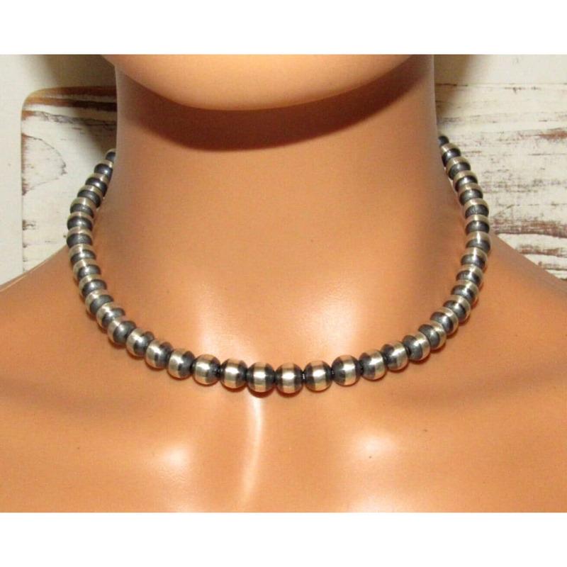 8mm Navajo Pearls Necklace Sterling Silver Choker Necklace 16"L (1 of 4)