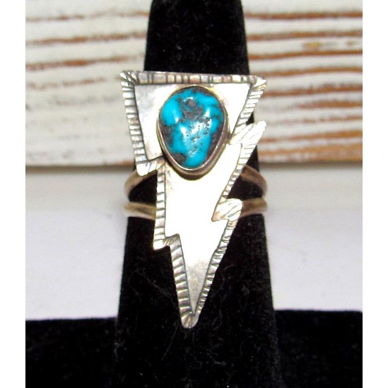 Navajo Lightning Bolt Ring Size 6.5 Kingman Turquoise Sterling Silver (1 of 5)