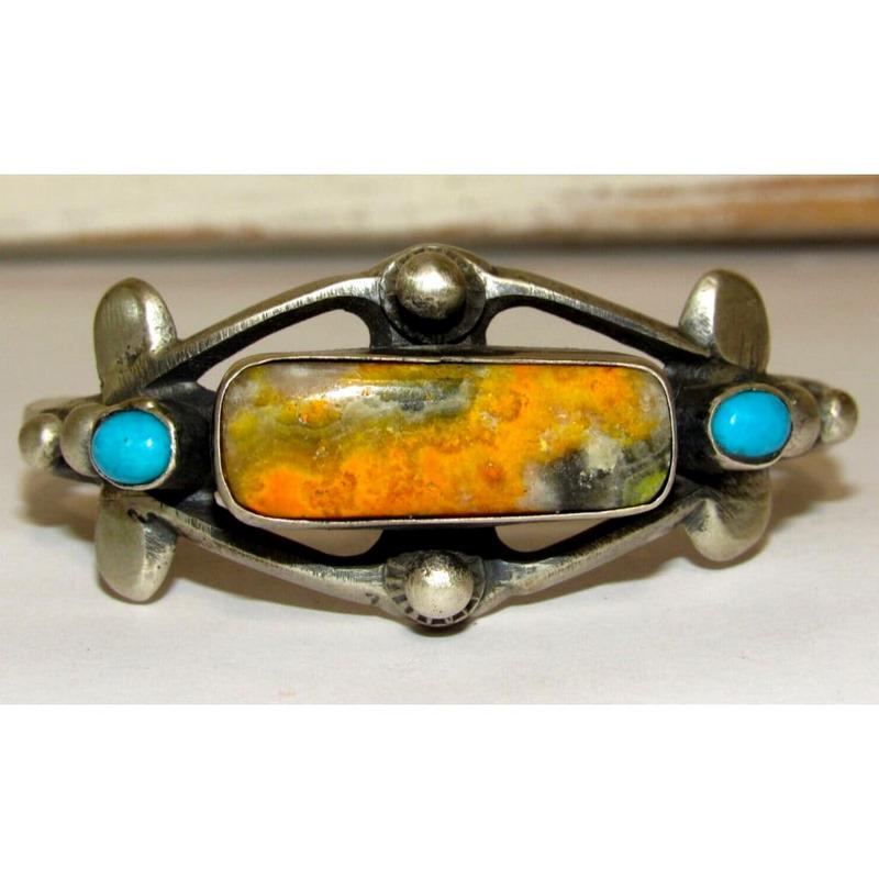 Navajo Bumblebee Jasper Turquoise Stacker Cuff Bracelet Chimney Butte (1 of 6)