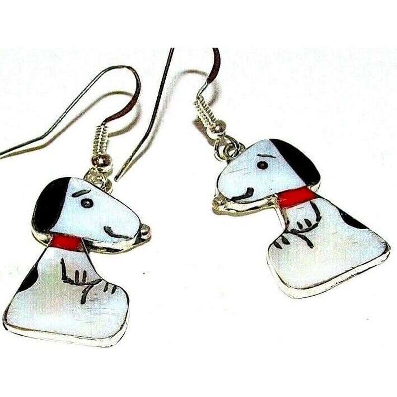 Zuni SNOOPY Earrings Peanuts Sterling Silver Inlaid Stone Character Zunitoon (1 of 3)