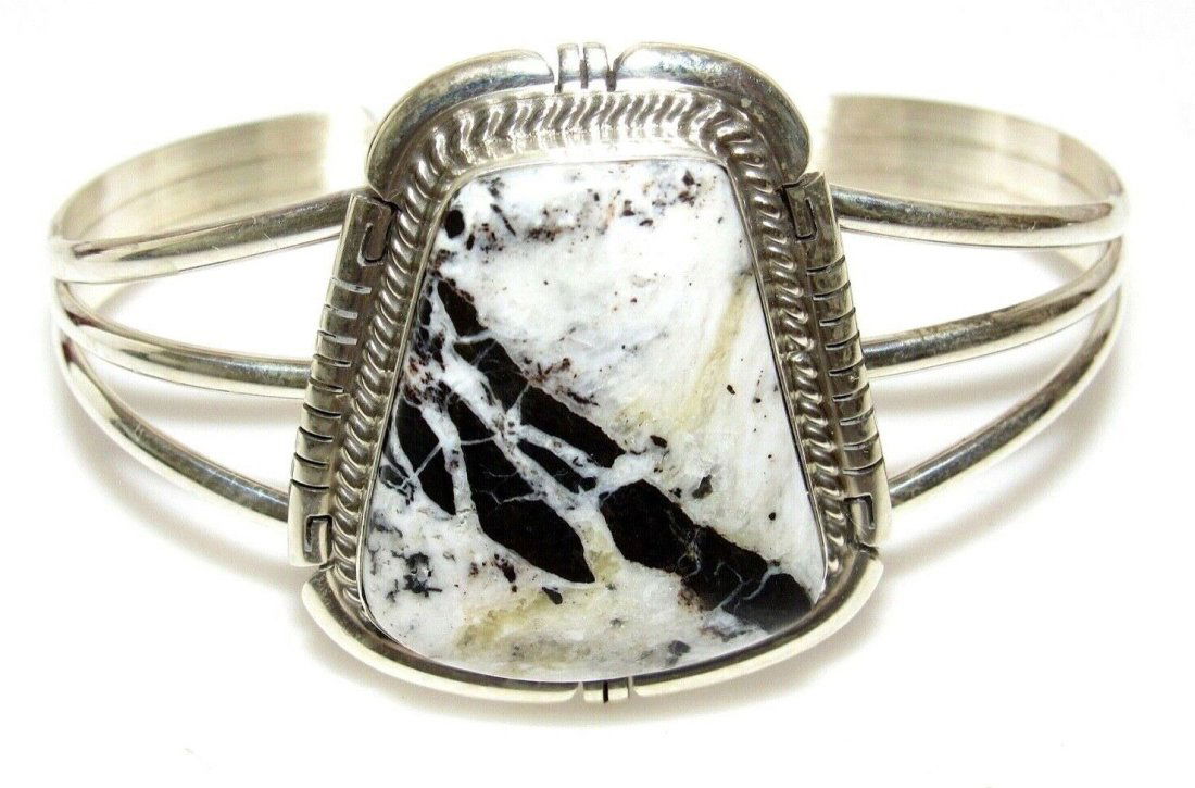 Navajo White Buffalo Statement Cuff Bracelet Sterling Silver Native American (1 of 4)