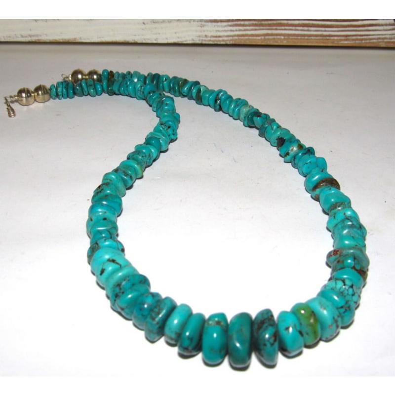 Navajo Kingman Mine Turquoise Heishi Necklace 20" Sterling Silver (1 of 9)