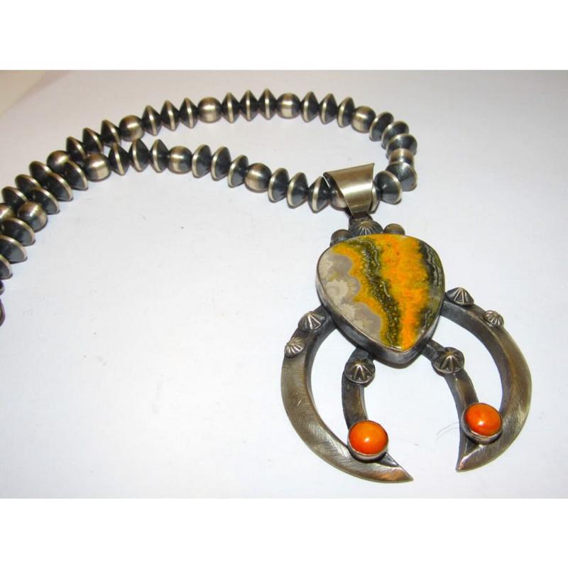 Massive Naja Pendant Navajo Pearls Bumblebee Jasper Sterling Chimney Butte 116G (1 of 8)