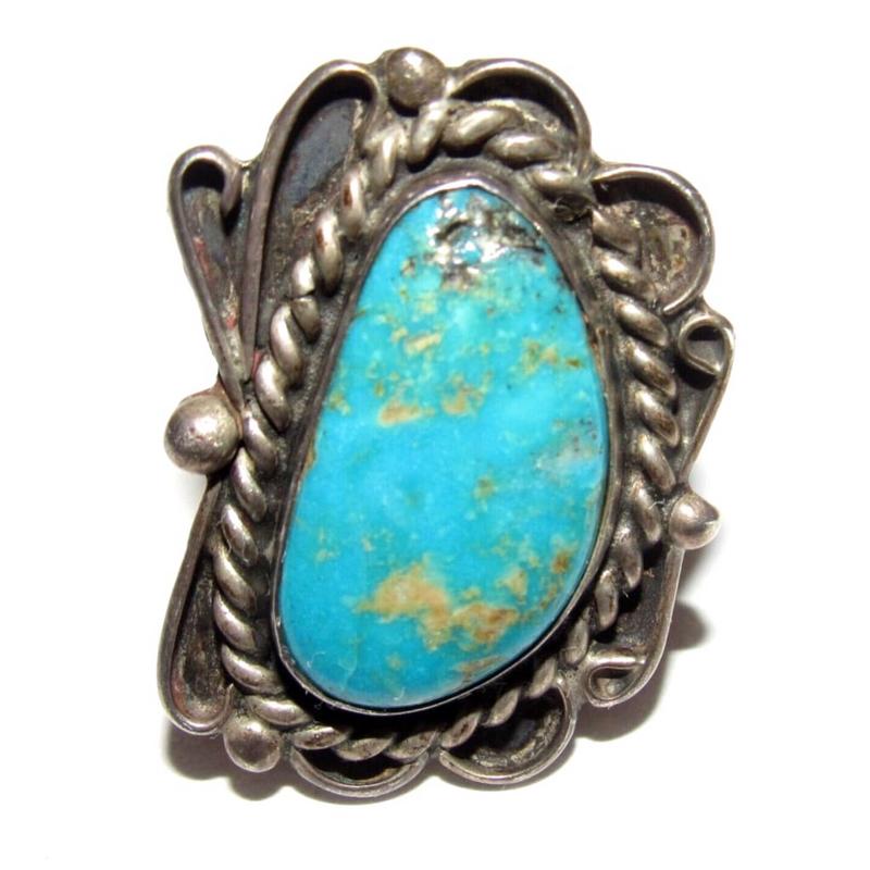 Old Pawn Navajo Turquoise Ring Size 6.5 Sterling Silver (1 of 6)