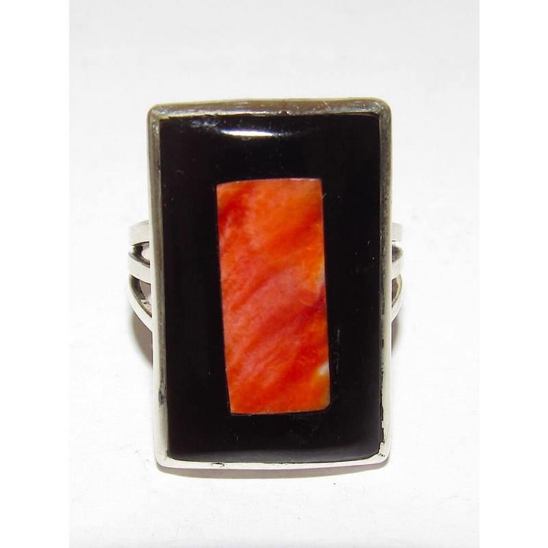 Zuni Orange Spiny Jet Ring by Harlan Coonsis Sz 7 Native American Signed (1 of 5)