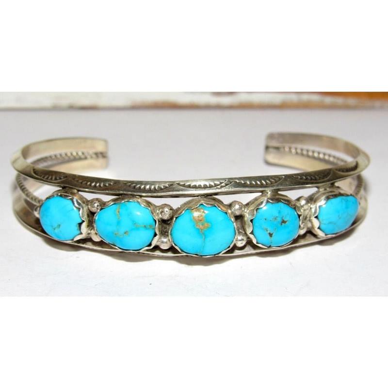 Navajo Royston Turquoise Stacker Cuff Bracelet Sterling Silver Native Signed (1 of 6)