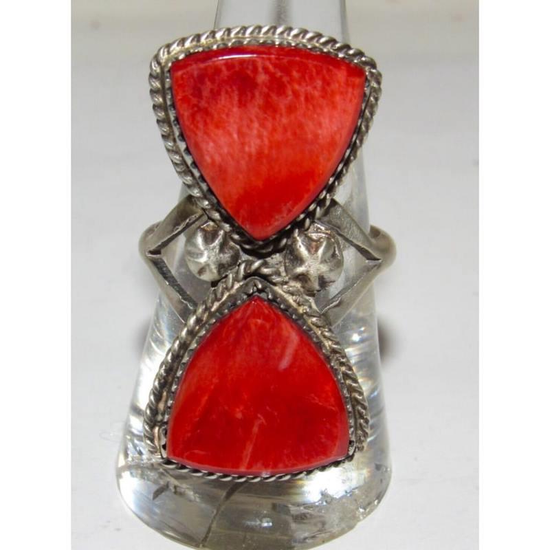 Navajo Red Spiny Statement Ring Sz 8.5 Sterling Silver Signed (1 of 4)