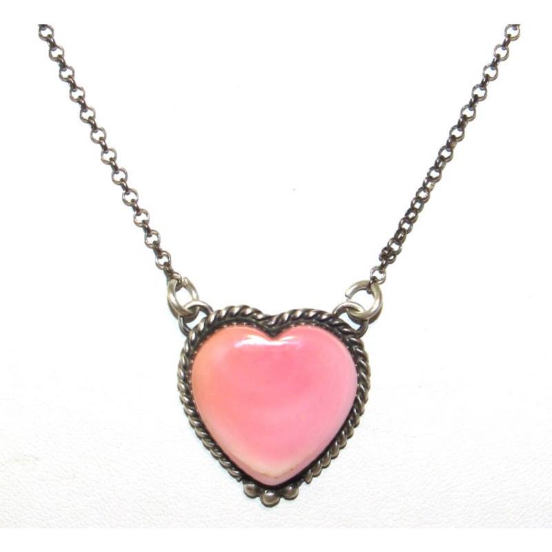 Navajo Pink Conch Shell Heart Bar Necklace Sterling Silver Native American (1 of 8)