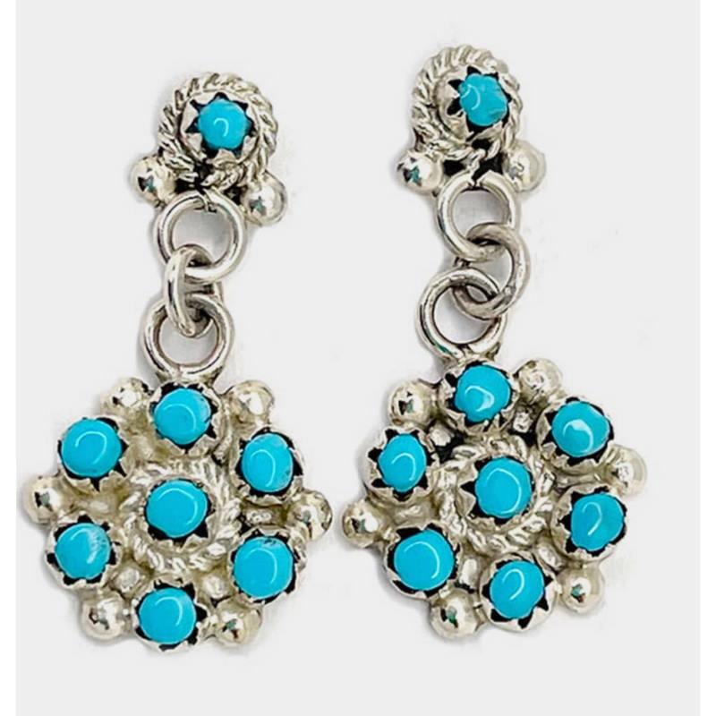 Zuni Snake Eye Turquoise Dangle Earrings Sterling Silver Native American (1 of 3)