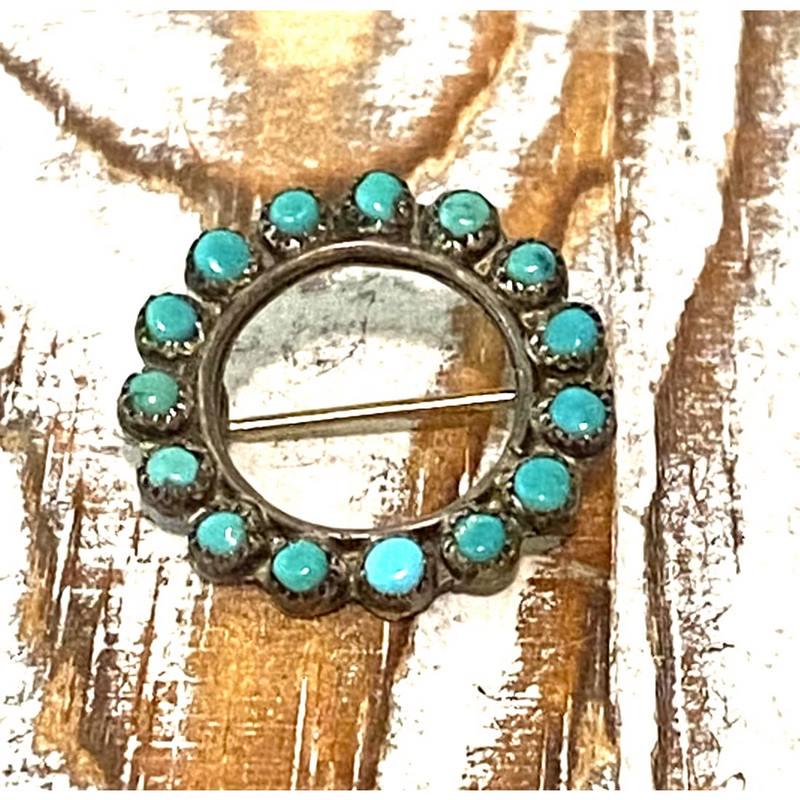 Old Pawn Zuni Snake Eye Turquoise Brooch Pin (1 of 3)