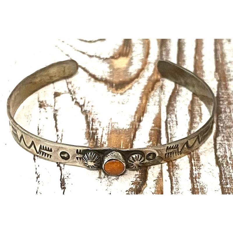 Navajo Orange Spiny Ingot Sterling Silver Stacker Cuff Bracelet Aaron Tallis (1 of 4)