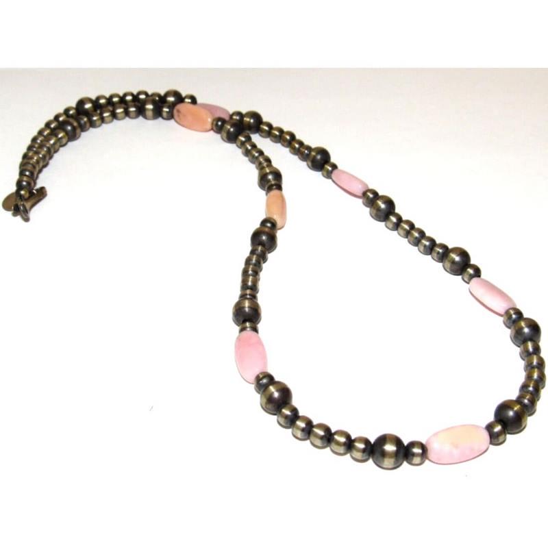 Navajo Pearls Necklace Sterling Silver Pink Conch Shell 20" Foxtail Strung (1 of 4)