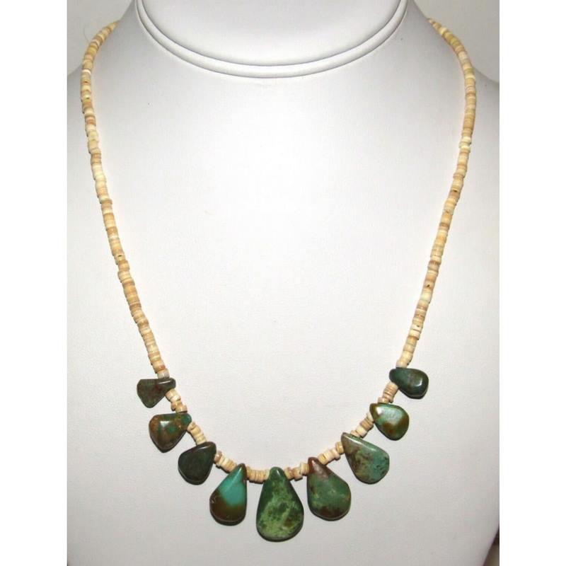 Santo Domingo Heishi Necklace Royston Turquoise Nuggets Rolled Melon Shell (1 of 5)