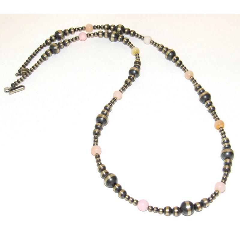 Navajo Pearls Necklace Sterling Silver Pink Conch Shell 23" Foxtail Strung (1 of 5)