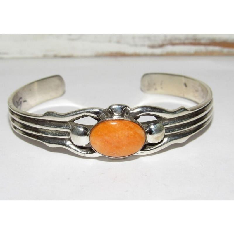 Navajo Orange Spiny Stacker Cuff Bracelet Sterling Silver C & W Begay (1 of 8)