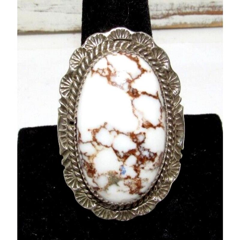 Large Navajo Wild Horse Stone Ring Sz 9 Sterling Silver Native American Becenti (1 of 5)
