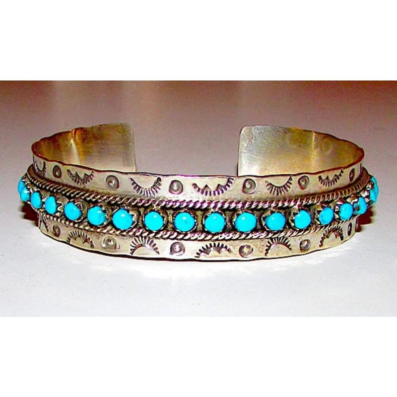 VTG Zuni Snake Eye Turquoise Ingot Sterling Cuff Bracelet Native American (1 of 6)