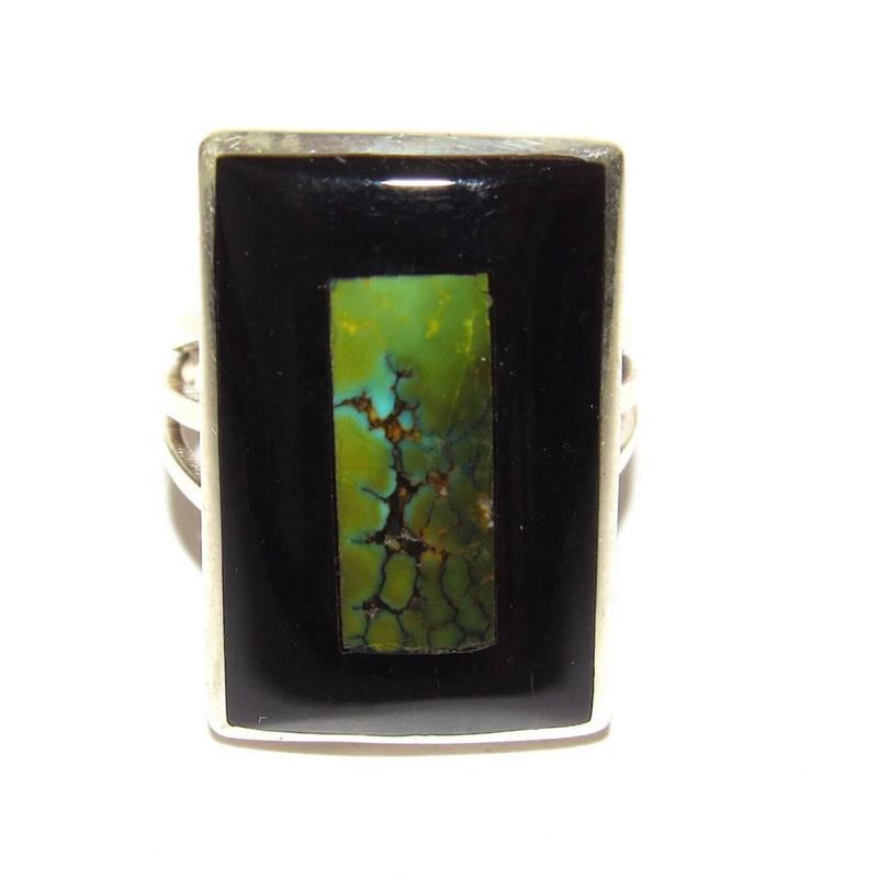 Zuni Royston Turquoise Jet Ring by Harlan Coonsis Sz 7 Native American Signed (1 of 6)