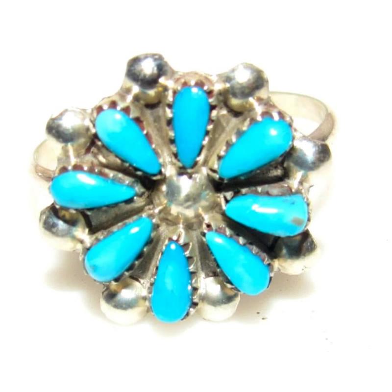 Zuni Sterling Silver Turquoise Cluster Ring by Dave Leekity Size 6.5 (1 of 4)