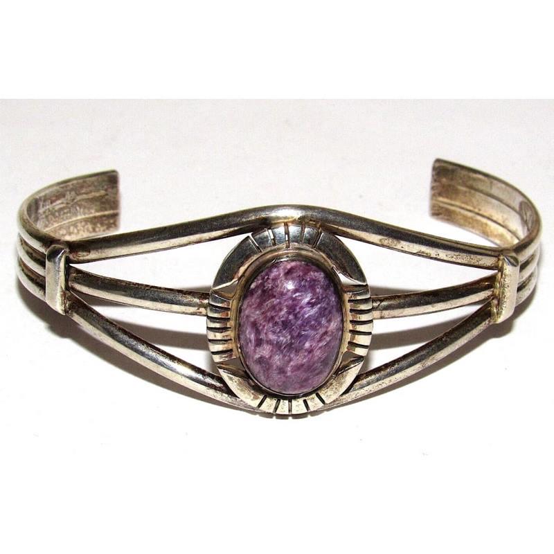 VTG Navajo Purple Sharoite Cuff Sterling Silver Cuff Bracelet 7.5" (1 of 5)