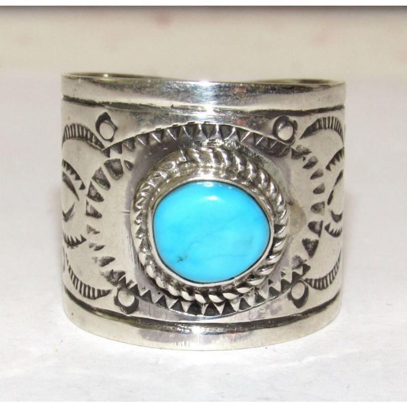 Navajo Turquoise Band Ingot Ring Size 9 Sterling Silver Native American (1 of 6)