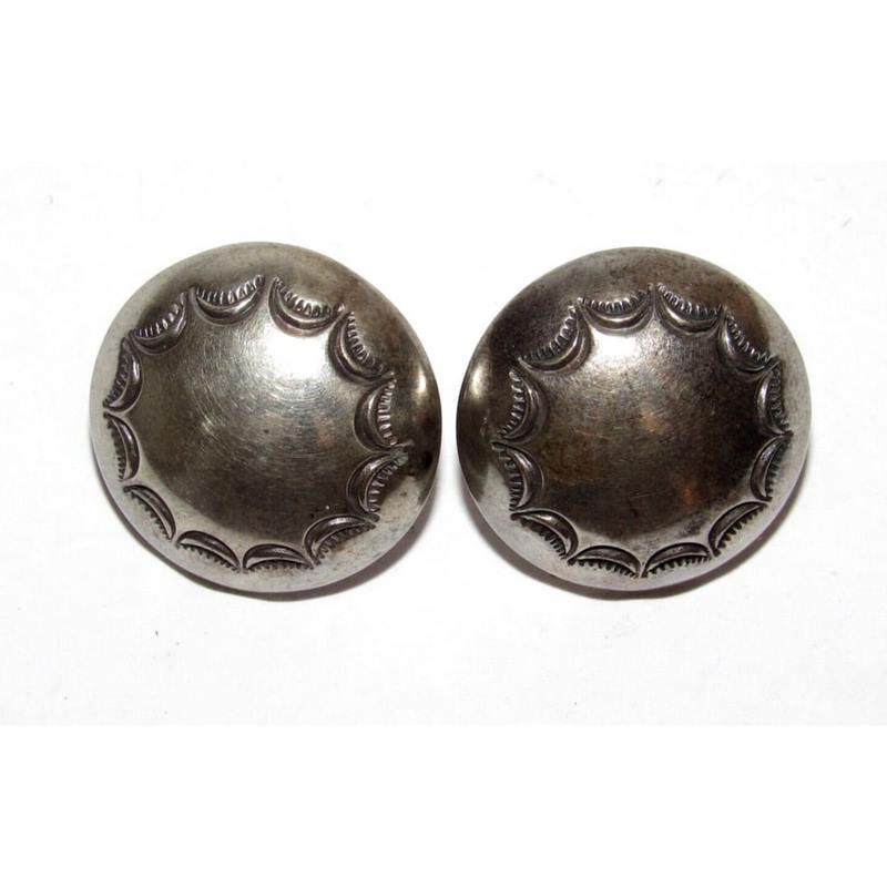 VTG Navajo Turquoise Concho Post Earrings Sterling Silver Old Pawn (1 of 4)