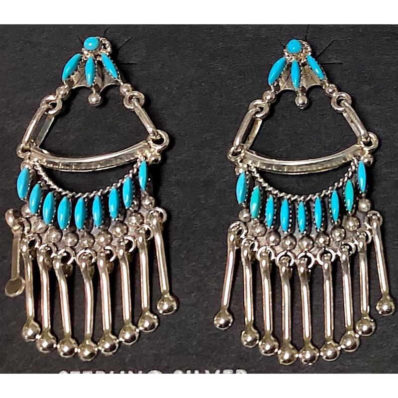VTG Zuni Turquoise Dangle Earrings Sterling Silver Native American (1 of 3)