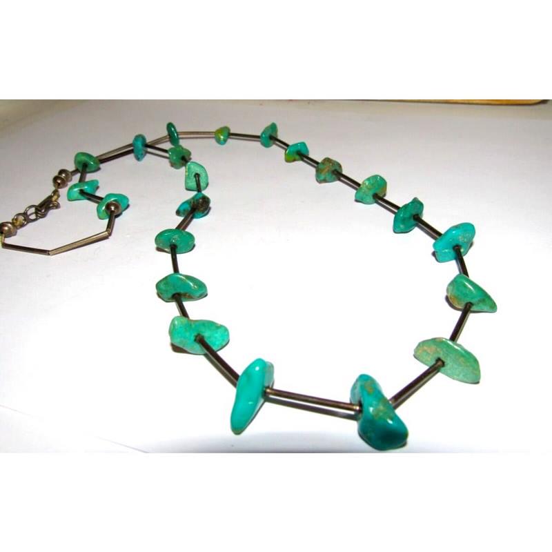 Old Pawn Navajo Kingman Nugget Necklace Liquid Sterling Silver Vintage (1 of 6)