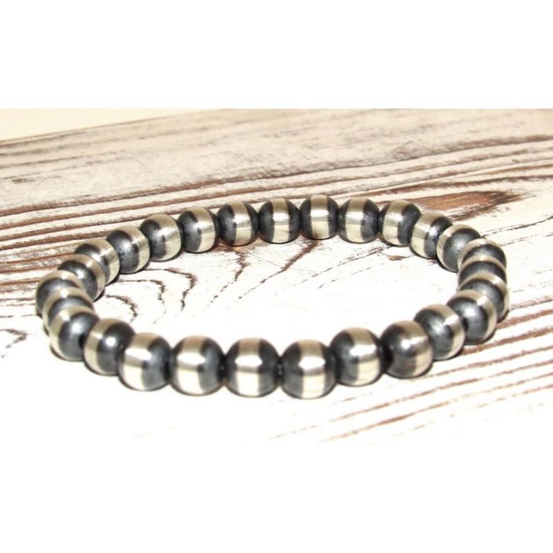 Native American Handmade Sterling Silver Navajo Pearl Beaded 7" Stretch Bracelet (1 of 6)