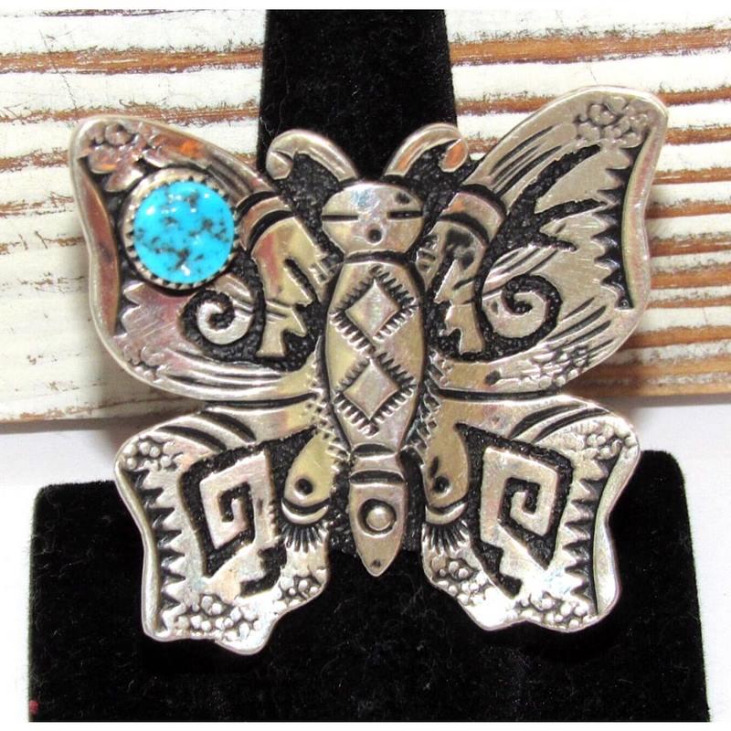 Navajo Butterfly Adjustable Ring Richard Singer Sterling Silver Turquoise (1 of 5)