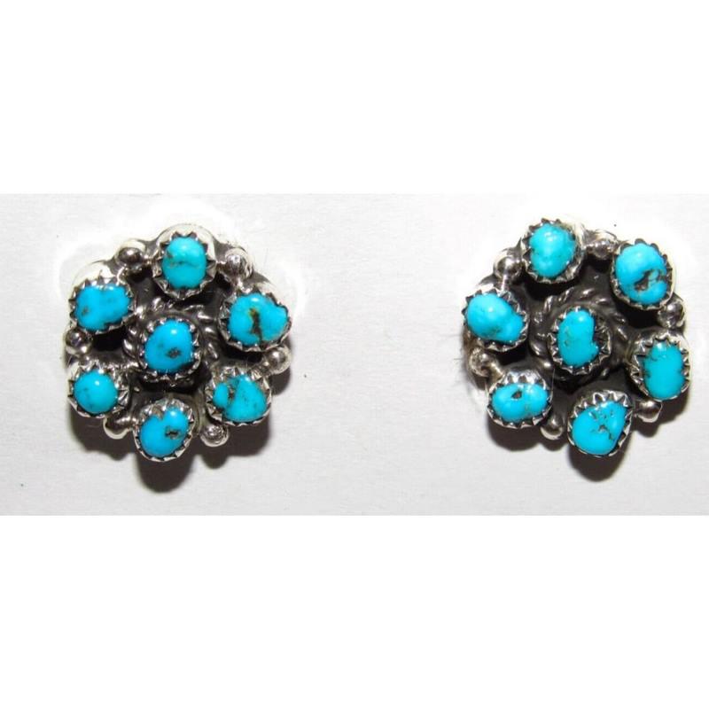 Zuni Kingman Turquoise Cluster Earrings Sterling Silver B Leekity (1 of 3)