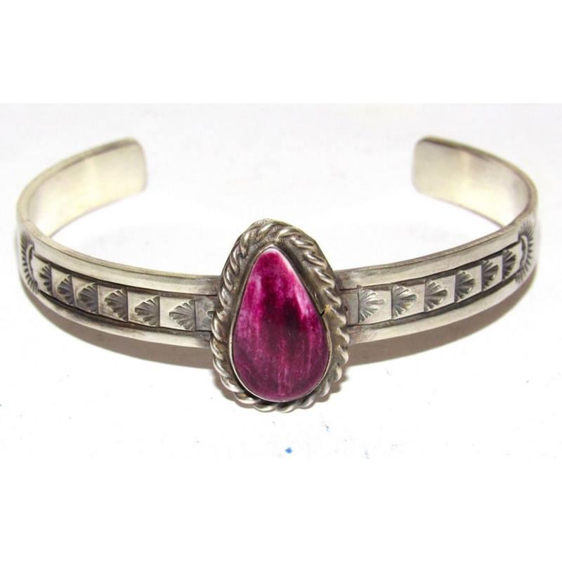 Navajo Purple Spiny Stacker Cuff Sterling Hand Etched Bracelet Signed (1 of 5)