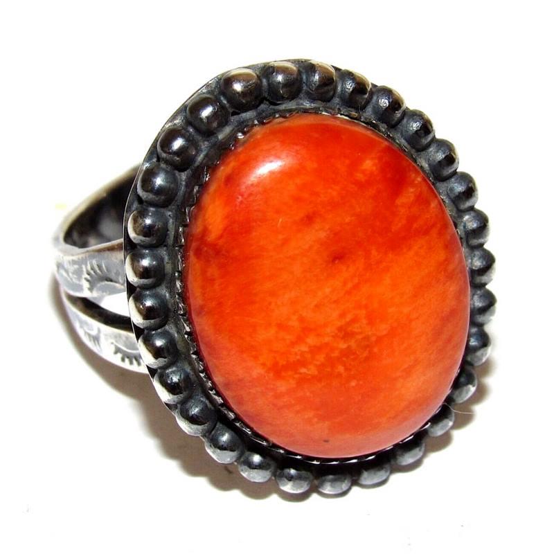 Navajo Orange Spiny Ring Size 9.5 Sterling Silver Native American (1 of 4)