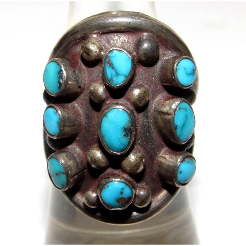 Old Pawn Navajo Kingman Turquoise Statement Ring Size 6.5 Sterling Silver Native (1 of 5)