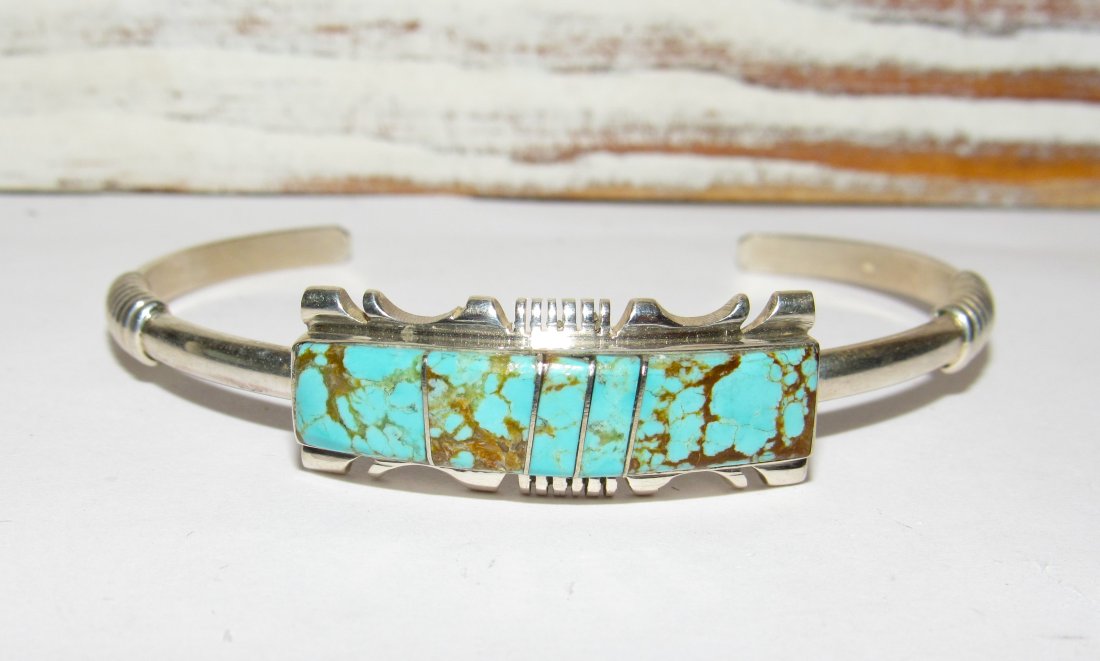 Navajo Number 8 Turquoise Stacker Cuff Bracelet Sterling Silver Signed (1 of 3)
