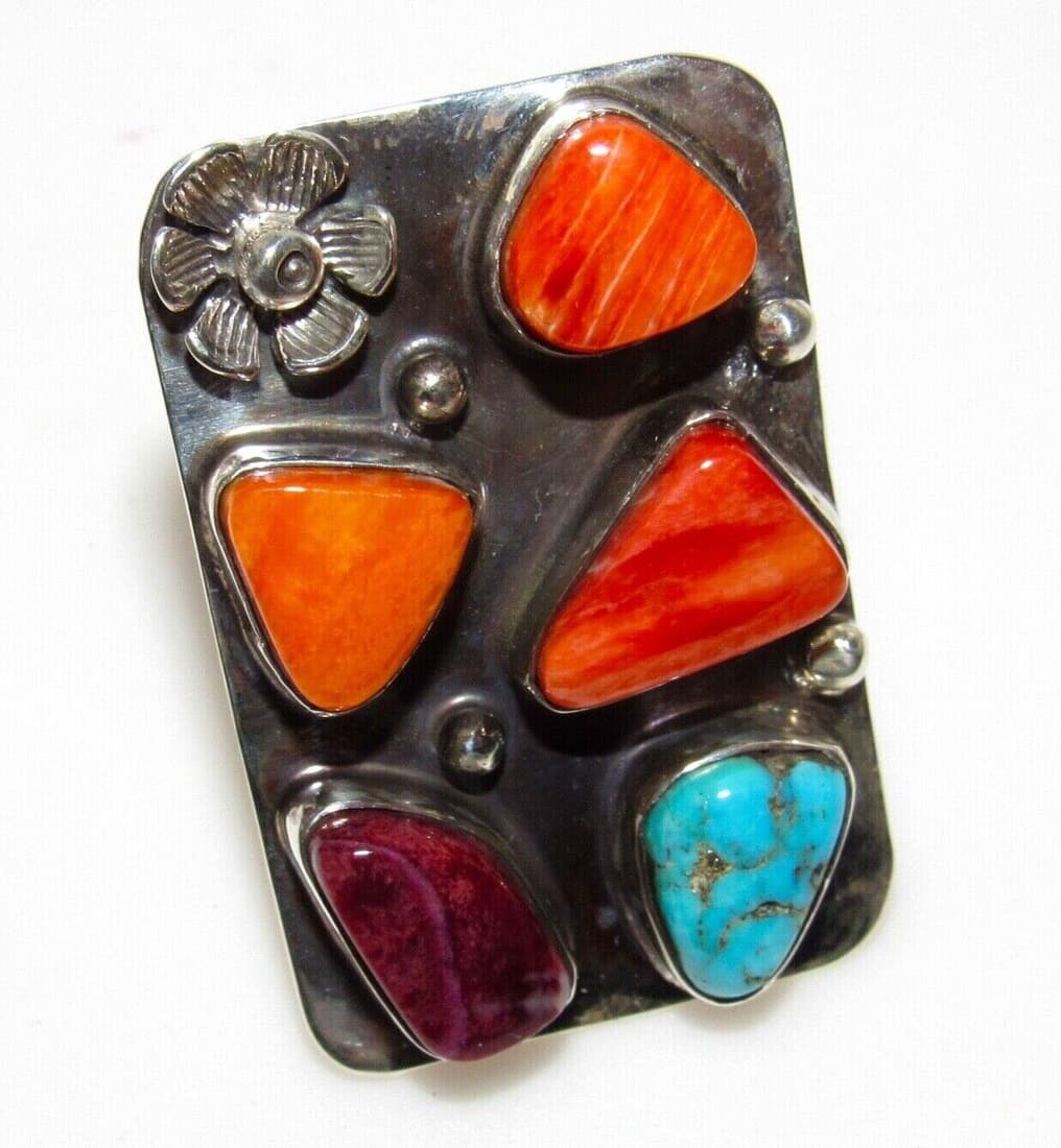 Navajo Turquoise Orange Spiny Ring Sz 7 Sterling Silver Native American Signed (1 of 4)